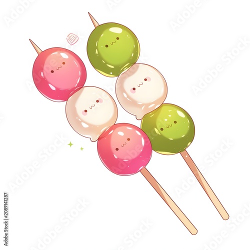 Glossy Japanese Dango Skewers With Pastel Rice Balls Anime Food Art