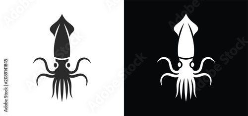 Foto Minimal Squid Logo Vector – Abstract Marine Sea Creature Mascot Icon for Brandin