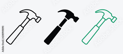 Quadro su tela Claw hammer icon set for carpentry and home maintenance design elements with car