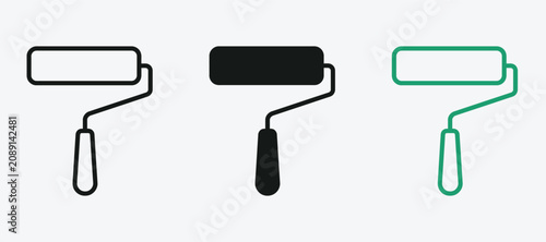 Paint roller tool icons for home improvement and painting with painting renovation construction equipment silhouette isolated