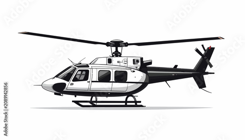 Foto White Helicopter Side View Illustration.