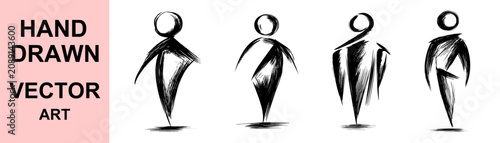 Fotografie Hand drawn muscular stick figure vector character set flexing strong arms with s