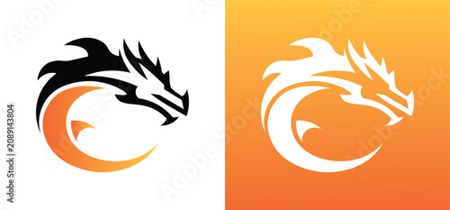 Εκτύπωση καμβά Modern Dragon Head Logo Vector – Abstract Mythical Mascot Emblem for Esports and