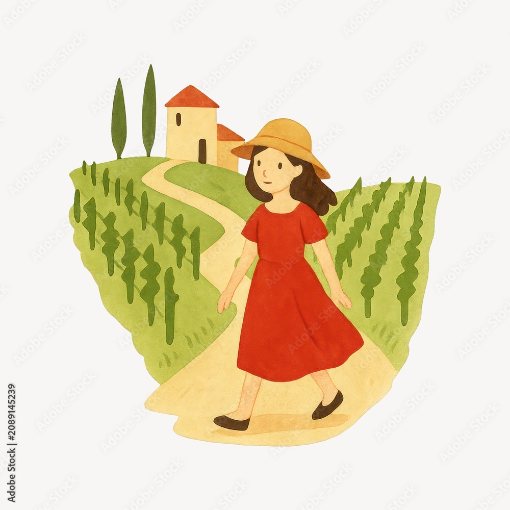 Obraz premium Whimsical countryside girl illustration