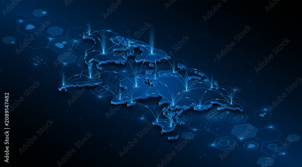 Naklejka premium Global connection network background. World map. Internet technology concept or global communication.