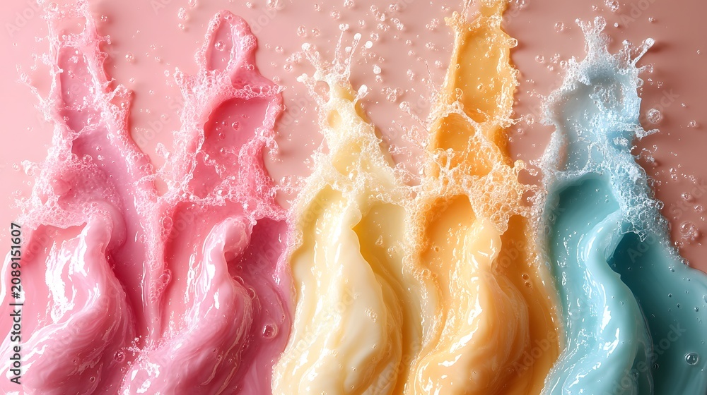 Fototapeta premium Vibrant colorful liquid splashes dynamic mixing texture background