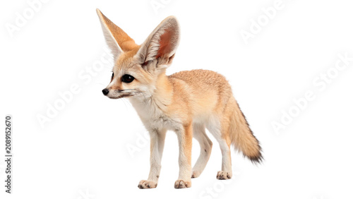 Fotografie Cute small wild fennec fox standing exotic animal isolated on transparent backgr