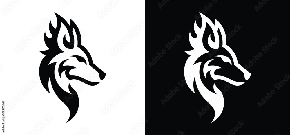 Obraz premium Wolf Head Logo Vector – Tribal Wolf Mascot Icon