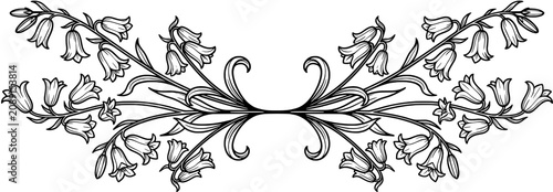 Symmetrical black and white floral vine design.