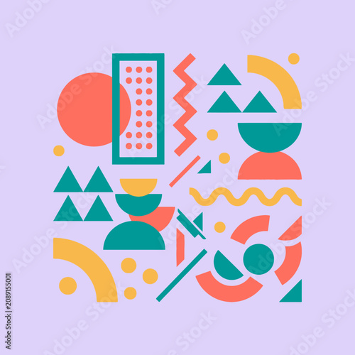 Abstract geometric shapes in a colorful flat design composition