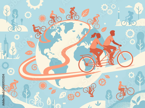 People ride bicycles around the globe for green transport
