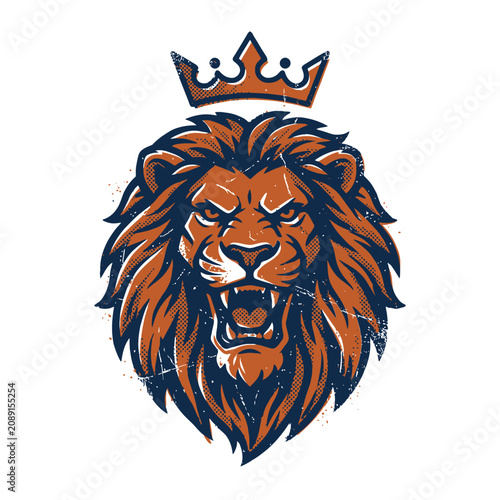 Vintage illustration of a roaring lion wearing a crown