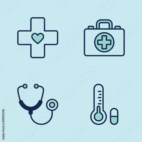 Minimalist medical icons on a light blue background
