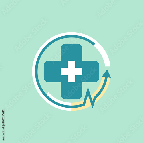 A minimalist medical cross icon with a heartbeat line