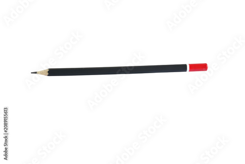 Fotografi A black pencil with a red ferrule and transparent background isolated on transpa