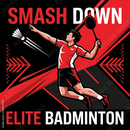 Dynamic Badminton Player Smashing ShuttlecockElite Competition Action