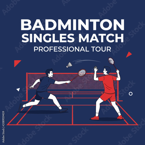 Dynamic Badminton Singles Match Professional Tour Illustration