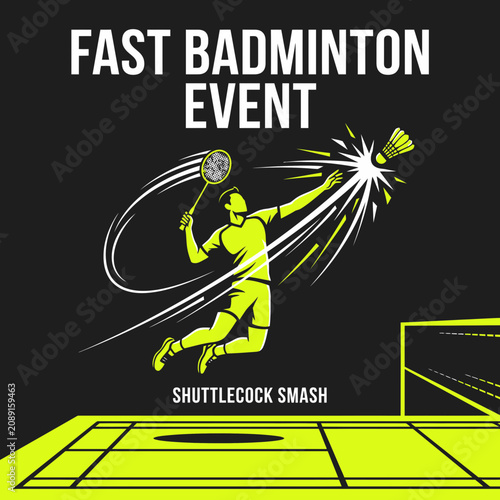 Dynamic Badminton Smash Action Graphic For Sports Advertising