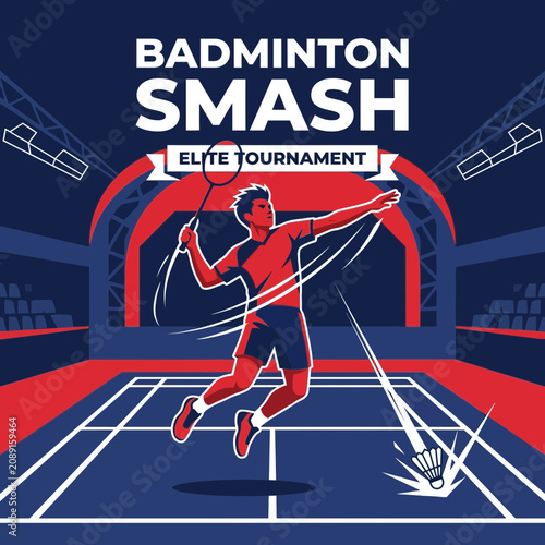 Dynamic Badminton Smash Action Illustration For Elite Tournament Competitions