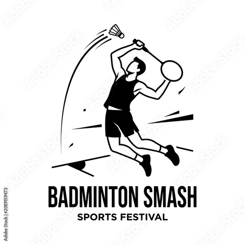 Dynamic Badminton Player Smashing Shuttlecock Sports Festival Illustration