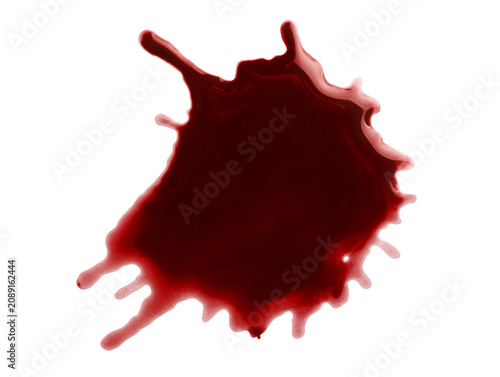 Bloody splash trace with dripping marks, isolated on transparent cutout background