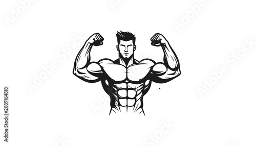 Fotografie Muscular Man Flexing Biceps Muscles.