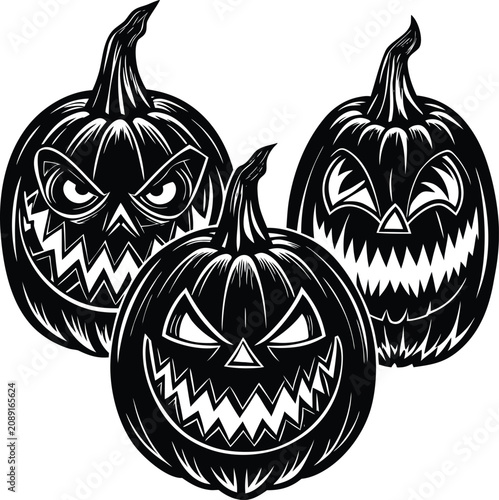 Картината върху платно Set of Halloween scary pumpkins cut