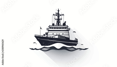 Foto Large Ship Sailing on Ocean Waves.