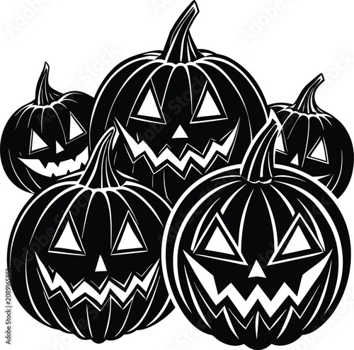 Фотография Spooky Halloween pumpkins on a white background.