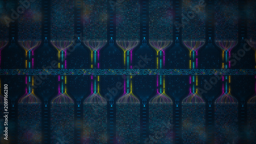 Abstract big data visualization and AI neural network concept with digital circuit lines illustration