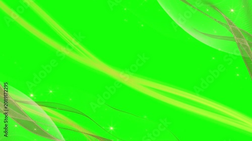 Abstract digital motion animation featuring flowing transparent green ribbons and glowing particles moving across a vibrant chroma key screen creating a smooth dynamic visual effect for professional v