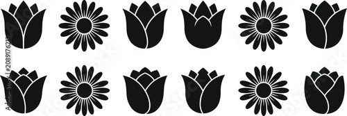 Photos Minimalist Flower Head Silhouette Vector Set Featuring Stylized Tulips and Daisi
