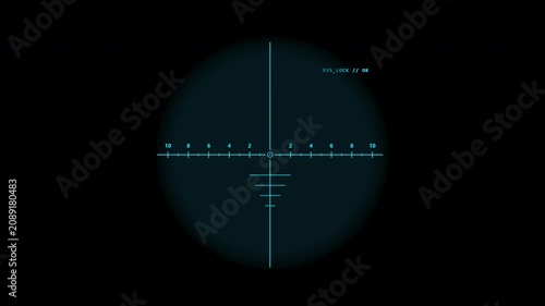 Sniper scope reticle animation sci-fi cyberpunk cyan holographic targeting system display loop 4K