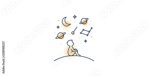 Obraz na plátně Child Gazing at Space Vector Illustration