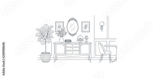 Foto Interior Room Sideboard Vector Illustration