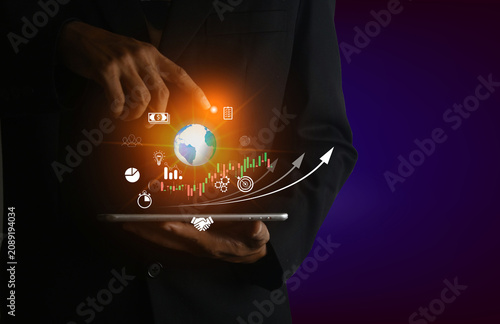 Obraz na plátně The concept of startup  business and connecting globally, where you can do business from anywhere in the world with just a tablet