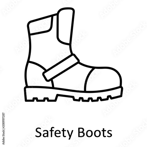 A simple black line drawing of a pair of safety boots on a white background