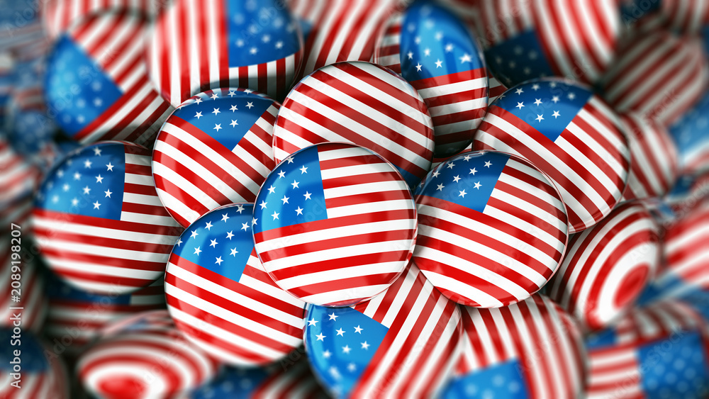 Fototapeta premium Stack of buttons with American flag. 3D illustration