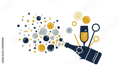 Φωτογραφία Colorful confetti champagne bottle popping.
