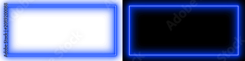 Blue Neon Glowing Rectangle Border Frame with Rounded Center Isolated PNG Transparent Background for Banner UI Overlay and Text Box Design