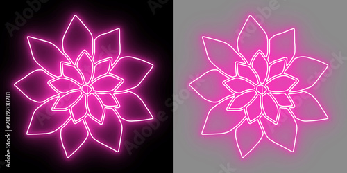 Glowing Pink Neon Flower Outline Floral Decorative Light Sign Isolated PNG with Transparent Background for Modern Design Projects