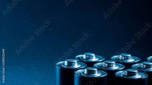 Group of Cylindrical Rechargeable Batteries with Detailed Close-up Views