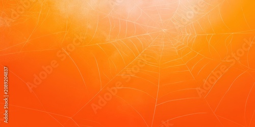 Intricate spider web design set against a warm orange gradient background, ideal for halloween marketing materials and social media graphics