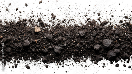 Close-up view of fertile dark soil with pebbles, demonstrating texture and detail