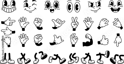 Bild auf Leinwand Vintage cartoon mascot creator kit, retro 1930s rubber hose character expression