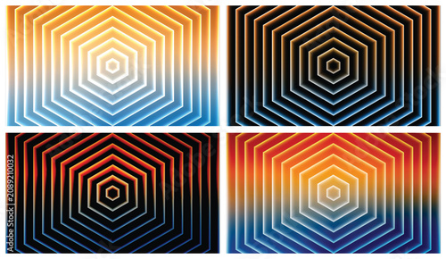 Bilde på lerret Set of 4 fiery orange and yellow abstract geometric hexagon backgrounds