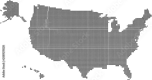 Cuadro en lienzo Dotted USA Map with State Borders Vector: Pixelated United States Halftone Grid