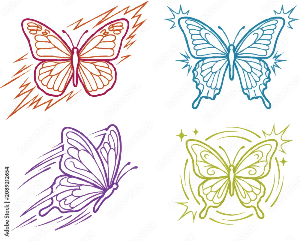 Fototapeta premium Colorful Butterfly Illustrations in Motion.