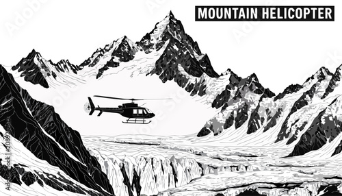 Photos Very beautiful black and white realistic vector illustration of a helicopter fly