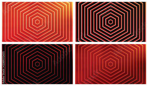 Obraz na plátně Four distinct cyan and orange 3D abstract hexagon optical illusions